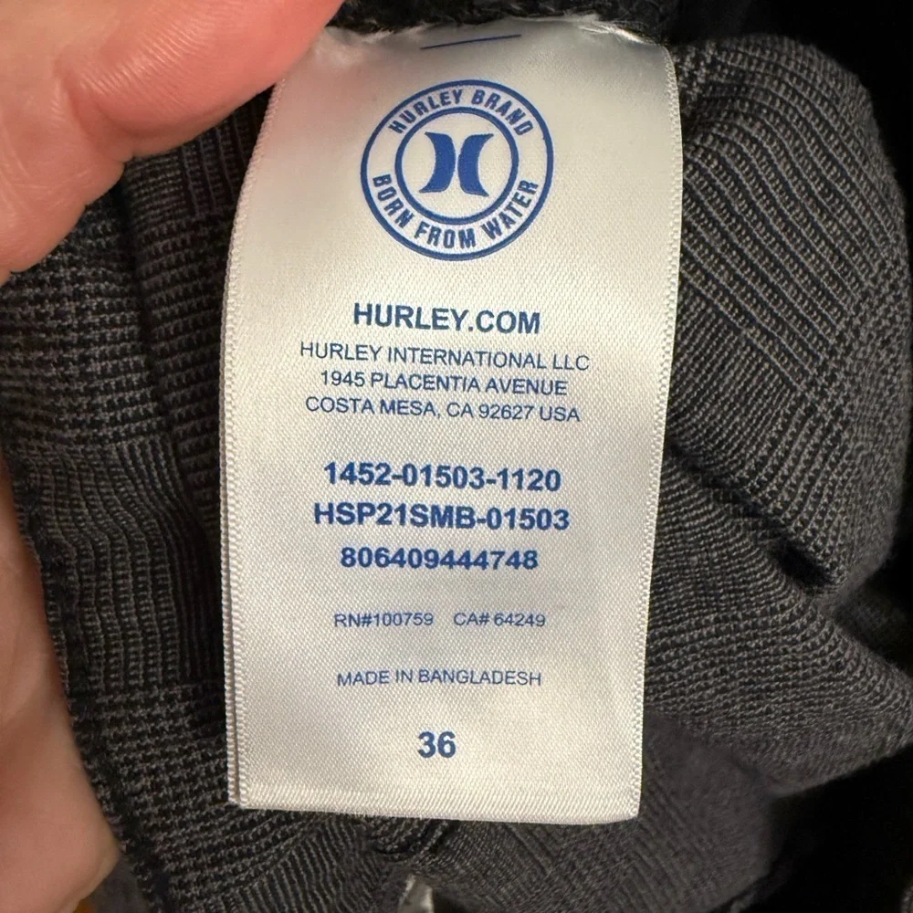 Hurley Men’s Plaid Casual Shorts Gray Size 36